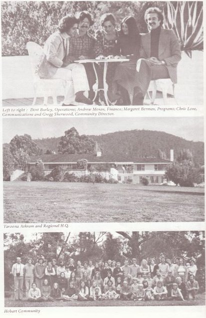 Left to right : Dort Burley, Operations; Andrew Moran, Finance; Margaret Berman, Programs; Chris Love, Communications and Gregg Sherwood, Community Director. Taroona Ashram and Regional H.Q. Hobart Community