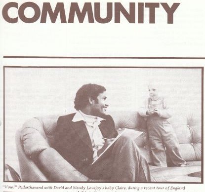 Community - Wow! Padarthanand with David and Wendy Lovejoy's baby Claire during a recent tour of England