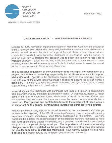 Challenger begging letter