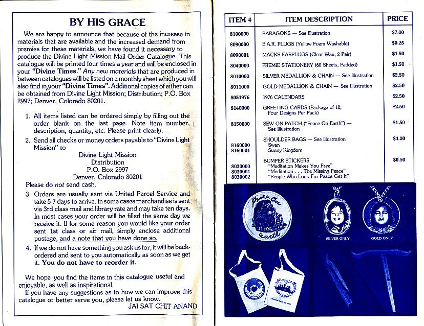 Divine Light Mission Mail Order Catalog, Winter 1976