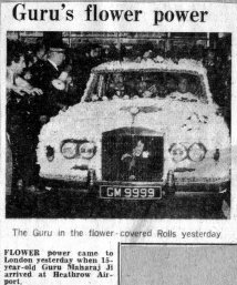 The Guru in the flower-covered Rolls yesterday
