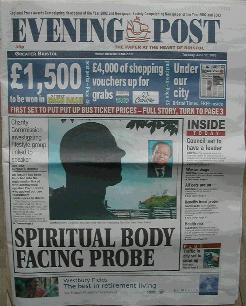 Bristol Evening Post Article About Prem Rawat (Maharaji)