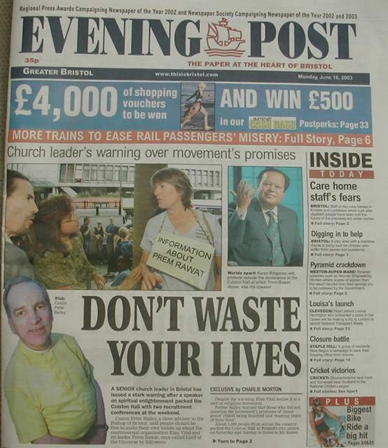 Bristol Evening Post Article About Prem Rawat (Maharaji)